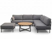 Modułowa sofa narożna ogrodowa, grafit – stal nierdzewna, poduszki olefin wodoodporne, luksusowe - Salve 5 Midi ze stolikiem