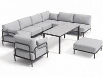 Jasne meble tarasowe premium modułowe w tkanienie Olefin 8 elementów Salve Chrome 6 Comfort ze stolikiem