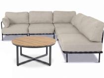 Beżowe nowoczesne meble ogrodowe modułowe premium Salve Beige - 5 elementów z okrągłym stolikiem