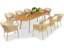OUTLET - Duży zestaw obiadowy do ogrodu 8+1 - stół rozkładany + krzesła z plecionką – Kolekcja Ondaro & Ravena - Cashmere
