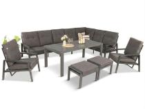 Aluminiowy zestaw ogrodowy dla 11 osób - modułowy narożnik, fotele z regulacją, pufy, stół 180cm Tavaro Corner XL Plus Antracite
