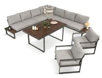 Duży modułowy narożnik ogrodowy z dwoma fotelami i stołem 160 cm - Panaon Corner XXL Light Grey