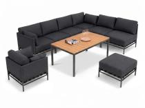 Modułowe meble ogrodowe premium dla 8 osób, narożnik, fotel, pufa i stół 150x90 - Dandy Slate