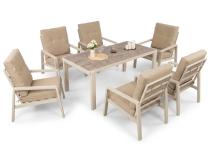 Komplet ogrodowy 6 foteli z dużym stołem 180 cm aluminium - Tavaro Cream