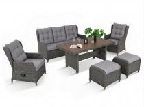 Technorattanowy zestaw mebli na taras dla 7 osób - regulowane fotele, stół 160 cm - Fiorento - Antracite Polywood