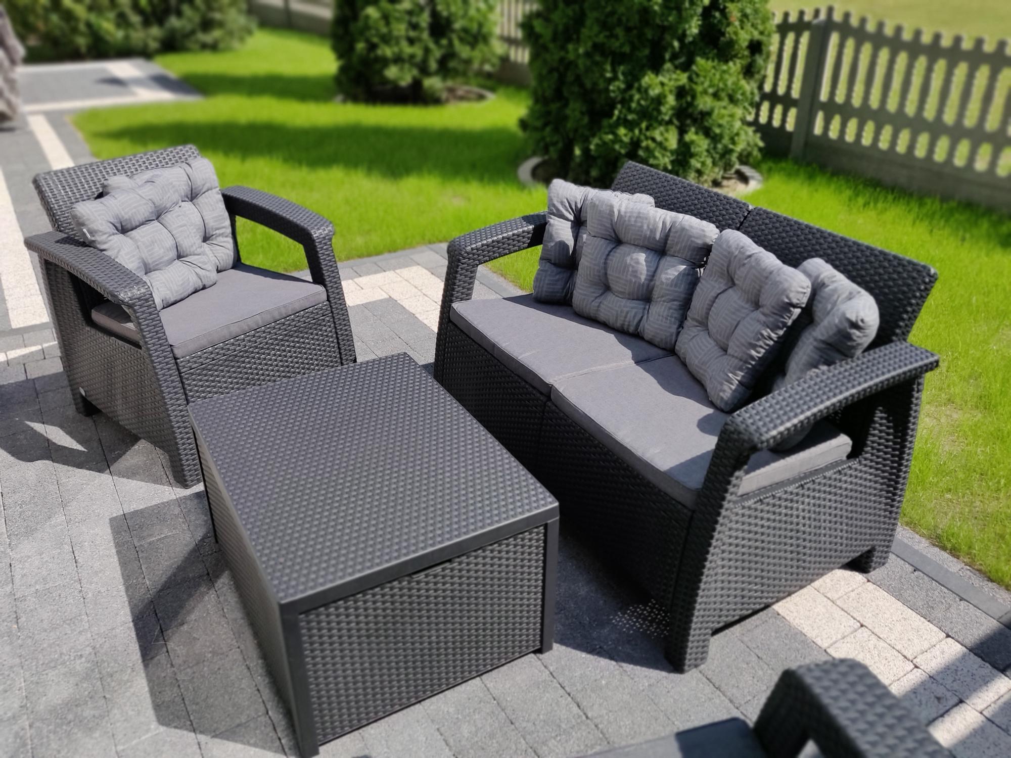 Meble ogrodowe Corfu Box Set grafit ze skrzynią Allibert Meblobranie.pl