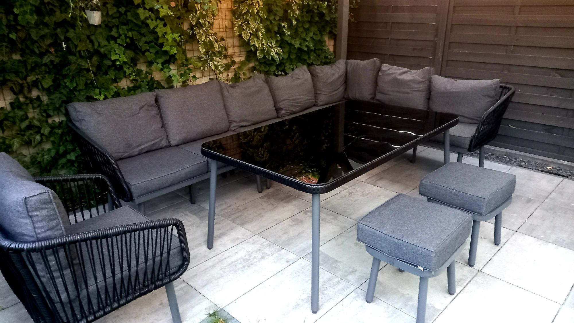 Grafitowy zestaw mebli tarasowych dla 10 osób Postigo Corner